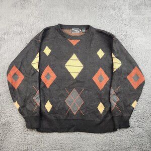 Vintage Grandpa Sweater Men's Medium Acrylic Knit Geometric Abstract 90's Grunge